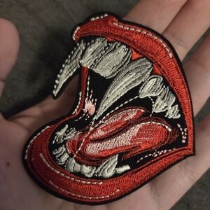 Red and Black Embroidered Mouth Patch